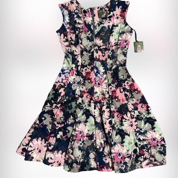 NWT Taylor PRETTY Pink & Navy Floral Scuba Dress SZ 8 - Picture 3 of 7